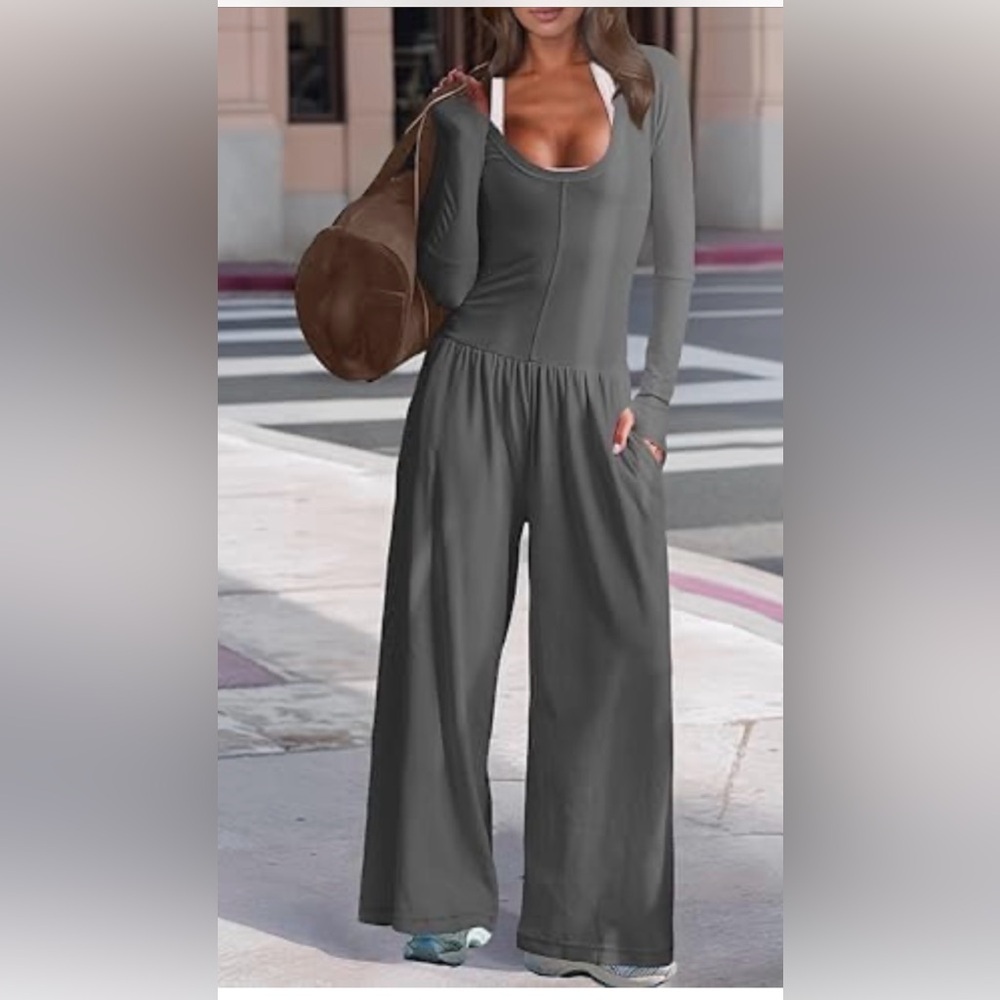 Light Gray Wide Leg Jumpsuit L - Picture 8 of 11
